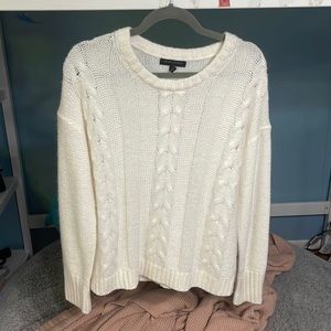 White cable knit sweater